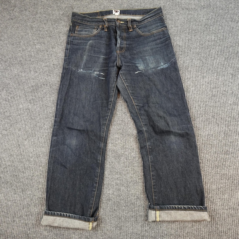 Tellason Ankara Straight Leg Jeans Mens 32x28 Dark Wash Blue Selvedge Denim